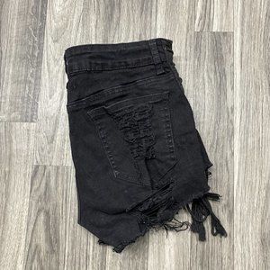 UNBRANDED Low Rise Lace Up Black Denim Cut Off Jean Shorts Women's Size Small